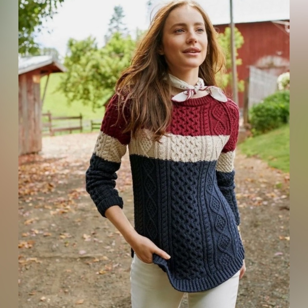 L.L. Bean Signature Colored Blocked Fisherman’s Sweater M